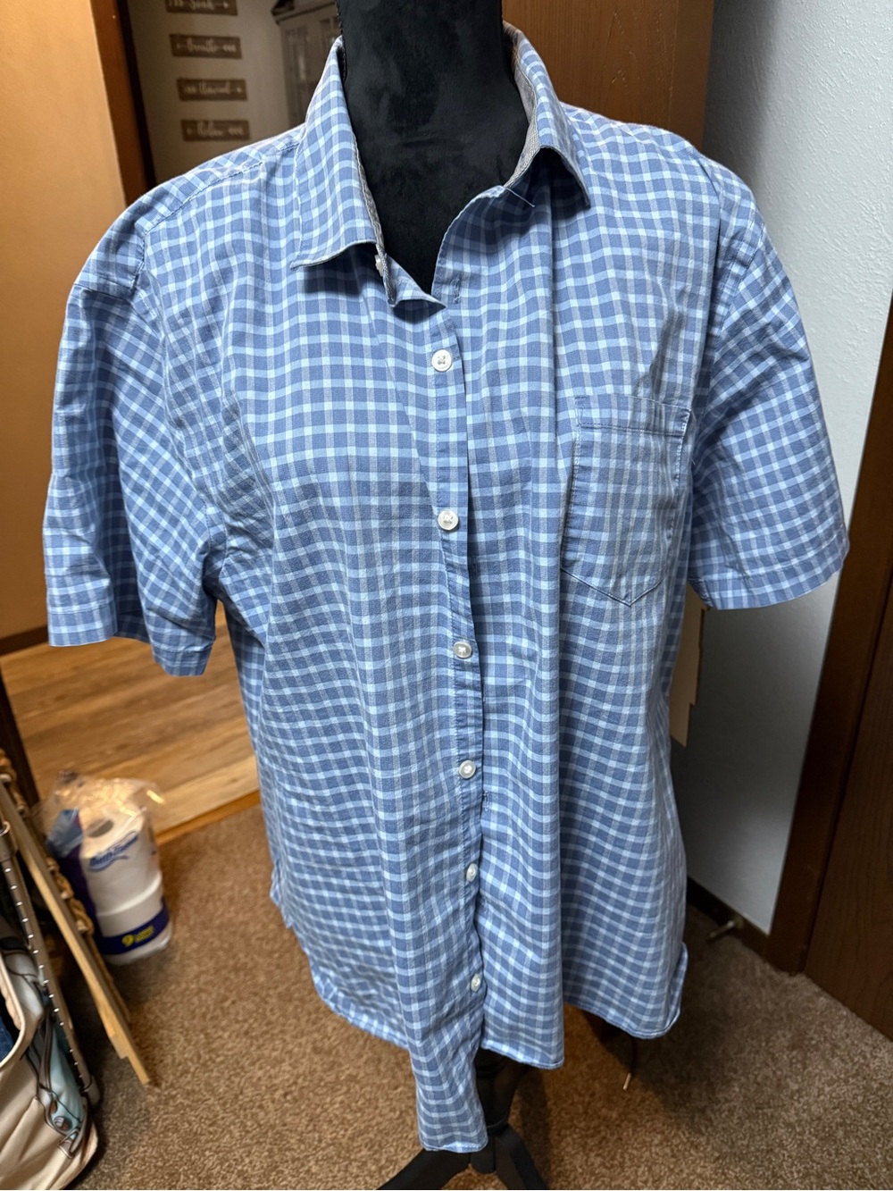 Van Heusen Light Blue Plaid Short-Sleeve Button-Down Shirt